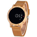 OIFMKC Orologio in legno Creativo Design Giradischi Quadrante Ebano/Rosso/Marrone Orologi in legno Orologio da uomo al quarzo Cinturino in vera pelle Orologio unisex in legno,marro