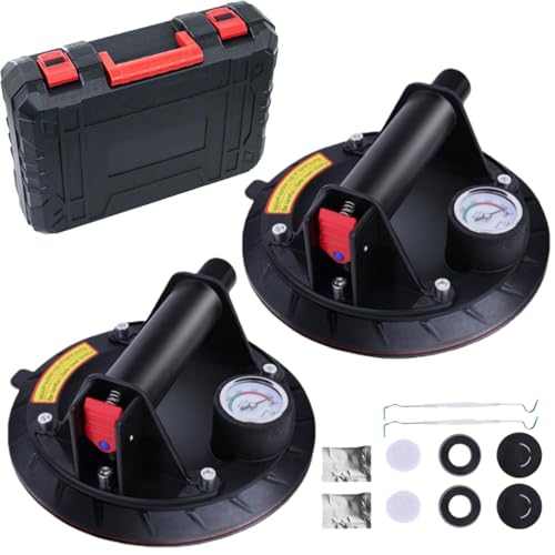 Ventouse Carrelage 2 Pièces 8, Ventouse Vitre avec Manomètre, Capacité de Charge de 360kg, Poignée en ABS Ventouse de Levage en Verre Pour soulever des vitres, plaques, carrelages et meubles