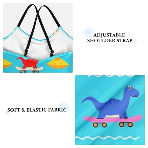 Dinosaur Skateboard Coconut Tree Girls One Piece Swimsuits Quick Dry Beach Swimwear Bathing Suit4