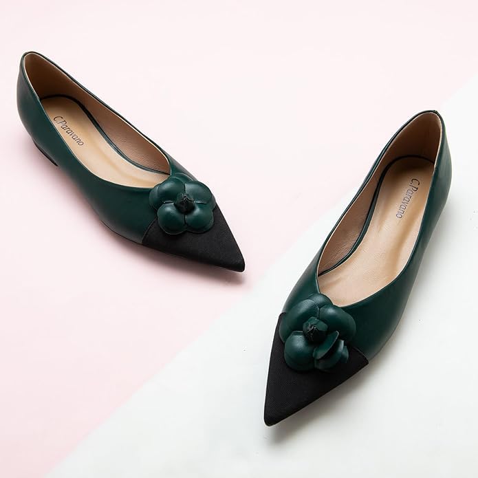 C.Paravano Flat Shoes for Women | Pointed Toe Shoes for Women | Women Pumps | Women's Flats | Pointed Toe Flats | Slip on Shoes Ballet Flats (Size 11.5,Green)2
