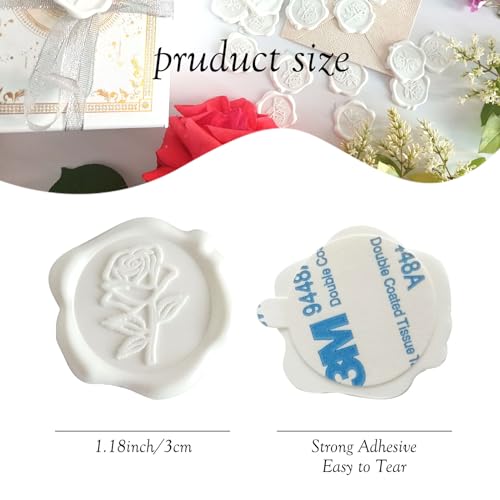 50 Pcs Adhesive White Rose Wax Seal Stickers, Roses Seal for Envelope, Easy to Use and Good Adhesion White Envelope Stickers, Wedding Invitation Accessories