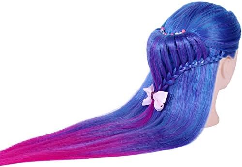 TopDirect 26inch 100% Synthetic Fiber Hair Training Head Cosmetology Hairdressing Mannequin Manikin Doll Head with Table Clamp Holder & DIY Hair Braid Set