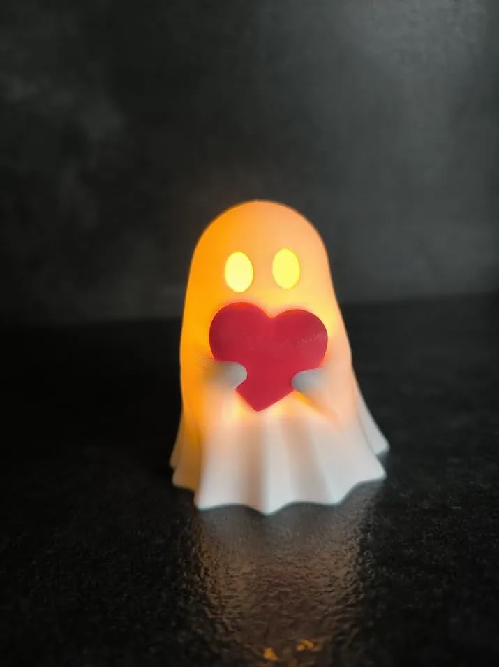 CREOLAB Ghost of Love LED Night Light, Decorative Bookshelf Lamp with Heart Design, Illuminated Ghost Figure, Battery Powered Room Decor-image-43