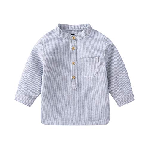 Sofinee Place Kids Little Boys Girls Baby Long Sleeve Shirt with Button Half Opening, Cotton Stripe Woven Toddler Top with Chest Pockets 3M-3years (Stripe, 24m)
