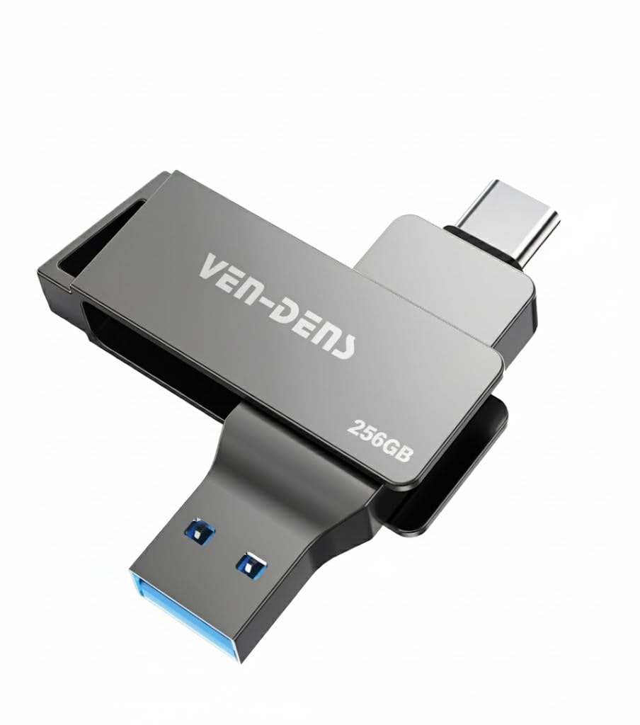 VEN-DENS Chiavetta USB 3.2 2 in 1 con doppia interfaccia di tipo C e USB-A, memoria esterna USB, in lega di zinco ad alta velocità, per Android, laptop, MacBook, Windows, smartphone e PC (256 GB)