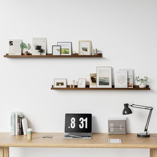 Image of Wooden Wall Mounting Shelves for Decorative Wall Shelf for Books, Decor, and Display - Elegant Space-Saving Design (Teak Finish, 46 INCH)