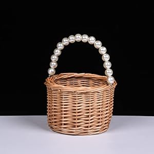 Wicker Rattan Flower Girl Basket Pearl Handle Wedding and Home Decor