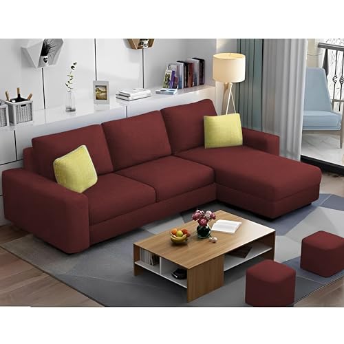 Image of Orland 4 Seater RHS L Shape Sofa Set for Living Room | Color - Maroon | Premium Fabric Sofa