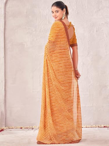 Image of SIRIL Women's Georgette Leheriya Printed Embroidery Lace Boarder Saree With Unstitched Blouse Piece