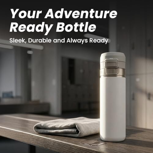 Image of HomeEssentials Insulated Stainless Steel Travel Mug, 800ml - Leakproof Vacuum Flask with One-Touch Lid, Double Wall Thermal Bottle Keeps Coffee & Tea Hot or Cold, Sleek White Design