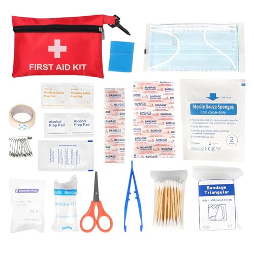 Medi Mini First Aid Kit Travel Essential, Emergency Kit with 82 Pieces Survival Kits for Home, Office, Camping & Outdoor Adventures, Compact & Portable for Holidays, Workplace Family Safety