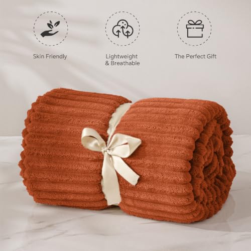 Image of BEDELITE 3D Ribbed Terracotta Fleece Throw Blanket for Couch, 50x60 Inch
