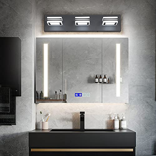 Image of SOLFART LED Bathroom Vanity Light Fixtures: 3 Light Matte Black Modern Acrylic Bathroom Wall Lighting Fixtures Over Mirror Cool White 6000K