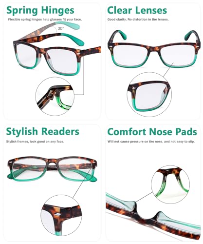 Image of Eyekepper Classic Vintage Style Reading Glasses Tortoise /Green +2.50