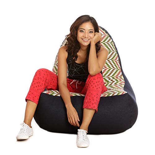 Image of Style Homez Urban Design Denim Canvas Ikat Printed Bean Bag XXL Size Filled with Beans Fillers