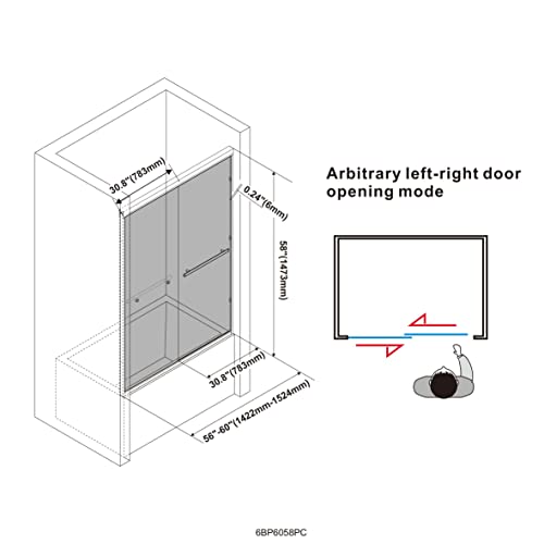 Shower Bathtub Double Sliding Door, Framed Transparent Tempered Glass Bathroom Doors 56”-60”W*58”H Screen, 1/4” Thick Clear Bypass Shower Door Silver Finish With Handles… #TOP6