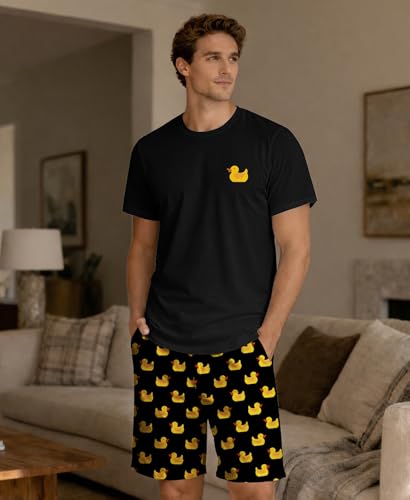 Image of Yoimira Mens Soft Pajama Set Short /Long Sleeve 2 Piece PJs with Pockets | Men's short /long sleeve pajama set, soft 2 piece PJs with pockets for sleepwear, loungewear, relaxing at home and nightwear