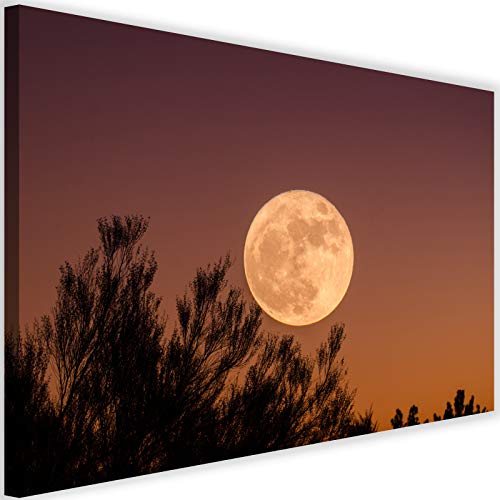 Toile XXL plein de la lune tableau déco premium ciel marron 100x70
