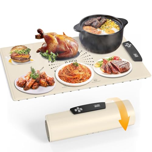 Food Warming Mat with 7 Temps, 2-12H Timer & Child Lock, Large Electric Warming Tray for Parties Buffet, Foldable Silicone Heating Pad for Holiday Gatherings, Travel & Daily Countertop Use by IIUIPI - Used condition - US$27.26