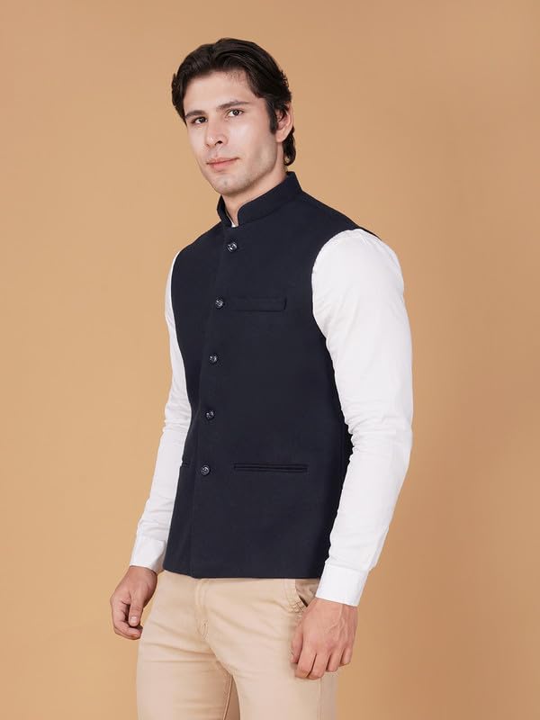 Image of Vastraa Fusion Men's Traditional Woolen Nehru Jacket Modi Waistcoat