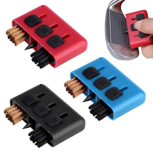 Eophmi Spazzola per la pulizia delle mazze da golf, 3 spazzole per mazze da golf, 3 in 1, pulitore tascabile per scanalature da golf, pulitore portatile retrattile per palline da golf, spazzola per