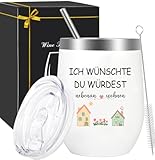 Weinbecher Edelstahl - Ich wünschte du würdest nebenan wohnen, Geschenke für Frauen, Geburtstagsgeschenk für Beste Freundin Schwester, Thermobecher mit Deckel, Stroh und Strohhalmpinsel (Nebenan)