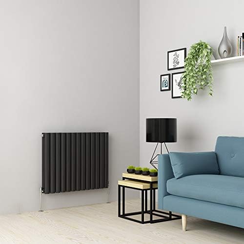 Warmehaus Horizontal Column Designer Radiator Oval Flat Panel Double White 600 x 590mm - Modern Central Heating Space Saving Radiators - Perfect for Bathrooms, Kitchen, Hallway, Living Room