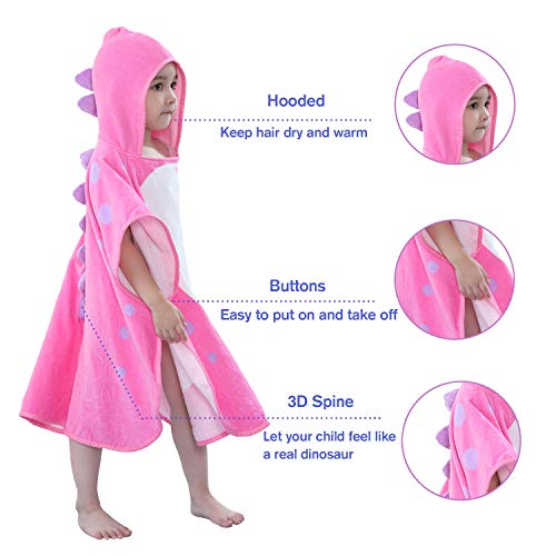 Image of LOLANTA Kids Terry Cloth Cover Up Girl's Bath Towels Hooded Dinosaur, Girls Beach Towel Pool Poncho Swim Cover-Ups Cotton (Pink#B, 4-6 Years)