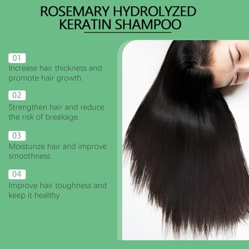 Image of Rosemary Hydrolyzed Keratin Shampoo, Hair Thick and Voluminous, Nourishes and Regenerates Hair, Soft and Fluffy, 268ML /9.06FL OZ (2 Pack)