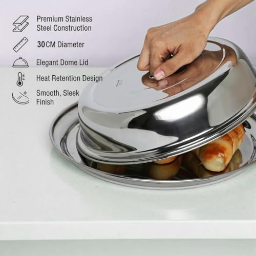 Image of KMW Stainless Steel Plate Cover Dome Cover I Food Grade, Hygienic & Durable I Professional Quality for Home & Restaurant use I 30 cm, Large