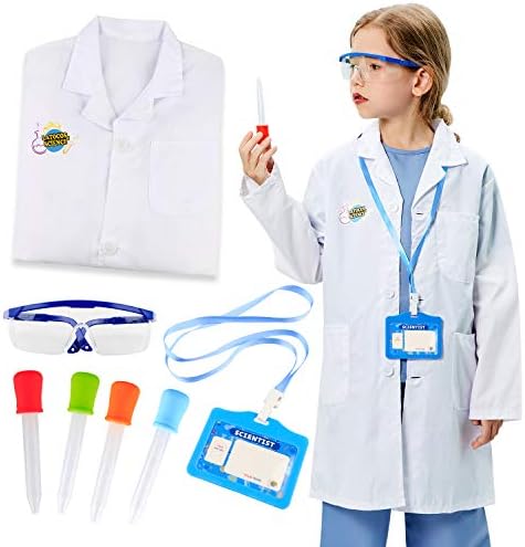 Tacobear Kids Lab Coat with Goggles Personalized ID Card Liquid Dropper Scientist Costume Pretend Role Play Dress Up Accessories Scientist Experiment Toys for Kids Boys Girls