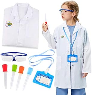 Tacobear Kids Lab Coat with Goggles Personalized ID Card Liquid Dropper Scientist Costume Pretend Role Play Dress Up Accessories Scientist Experiment Toys for Kids Boys Girls