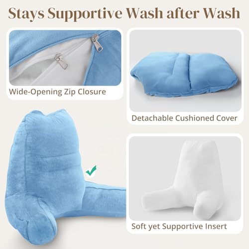 Image of Sasttie Reading Pillow for Bed, Back Pillow for Sitting Up, Blue