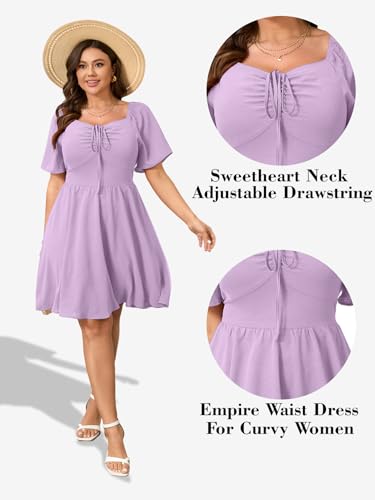 Image of RWJ Women Plus Size Summer Dress Short Sleeve Tie Front Sweetheart Neck Casual Mini Wedding Guest Dresses 2025