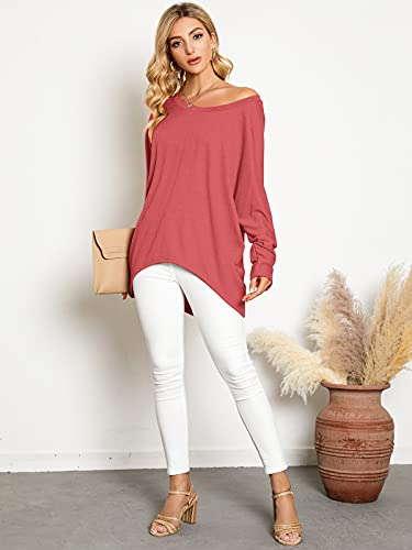 Image of ZANZEA Women's Off The Shoulder Batwing Tops Casual Loose Oversized Tshirts Long Sleeve Fall Pullover Sweater Tops