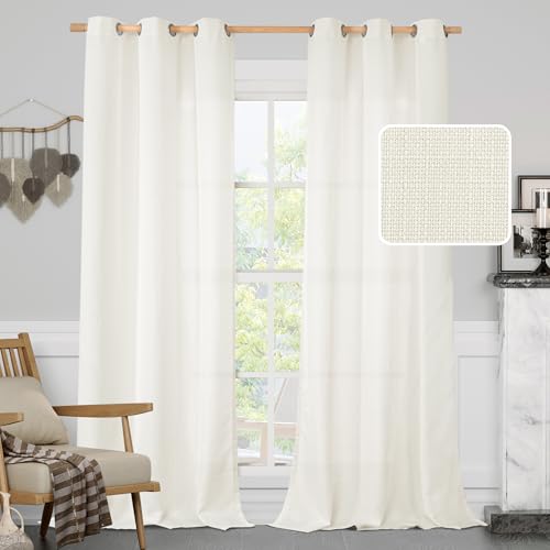 Image of LAMIT Ivory Linen Curtains for Living Room, 84 Inch Faux Linen Textured Privacy Drapes Grommet Boho Burlap Panels for Farmhouse /Bedroom, Set of 2 Panels, 38 x 84 Inch