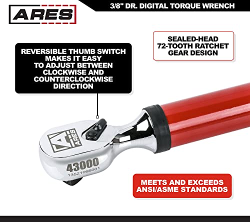 Image of ARES 43000-3 /8-Inch Drive Electronic Digital Torque Wrench - 7.4-99.6 ft /lbs (10-135Nm) - Reversible Sealed Head - Multi-Alert System Prevents Over-Torquing