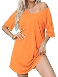 Mawor Nightgowns for Women Short Sleeve Oversized Soft Cotton Sleep Night Gowns T Shirt Tshirt Dress Sleepwear Orange S