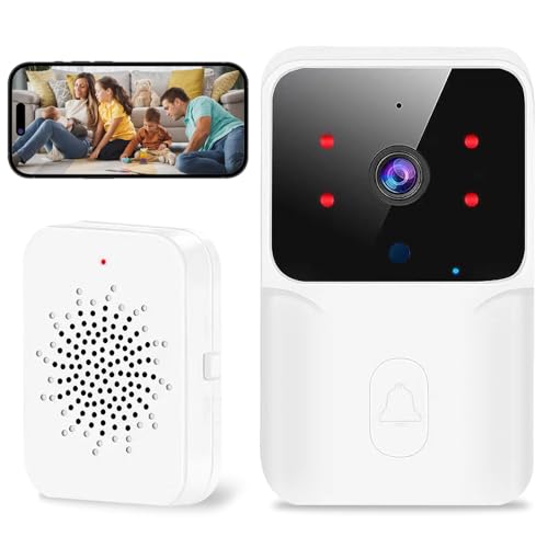 Générique Sonnette Vidéo Intelligente Maison, IP65 Étanche Carillon 400 mètres, Sonnette visuelle avec résolution 1080P，Mélodie et Volume réglables, Kit 1 Récepteur + 1 Émetteur, Salon, Bureau