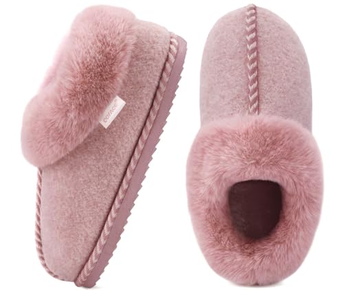 COFACE Zapatillas Casa Mujer Pantuflas Botines Acolchadas Suaves Peludas Felpudo Calientes Pelaje Sintético Memory Foam Dormir Mujer Fieltro Invierno 2025 Rosa Talla 39