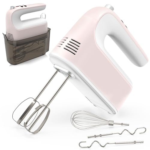 Image of CBQ Hand Mixer Electric, 9 Speed 400W Handheld Mixer with Digital, Touch Button, Turbo, Storage Case, 5x Stainless Steel Accessories, Mixer Electric Handheld for Cake, Cookie, Egg (Pale Pink)