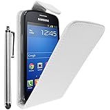 ebestStar   Coque Compatible avec Samsung Galaxy Trend 2 Lite SM G318H, Galaxy V Plus Etui Housse PU Cuir Rabat Flip + Stylet, Blanc [Appareil: 121.4 x 62.9 x 10.7mm, 4.0'']