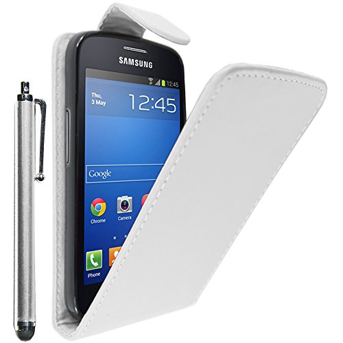 ebestStar - Coque Compatible avec Samsung Galaxy Trend 2 Lite SM-G318H, Galaxy V Plus Etui Housse PU Cuir Rabat Flip + Stylet, Blanc [Appareil: 121.4 x 62.9 x...