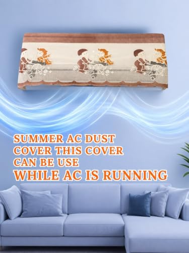 Image of Premium Cotton Net Split AC Cover for 1.5 Ton Indoor Unit | Designer Summer AC Dust Protection Cover | Stylish Protective AC Cover | 38 x 15.35 x 7.8 In | Brown Net