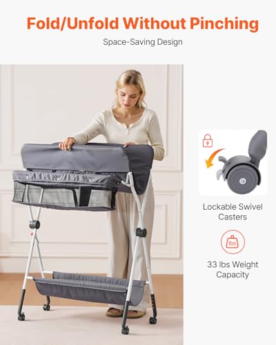 image for VEVOR Baby Changing Table, Foldable Diaper Change Station with Side Ba
