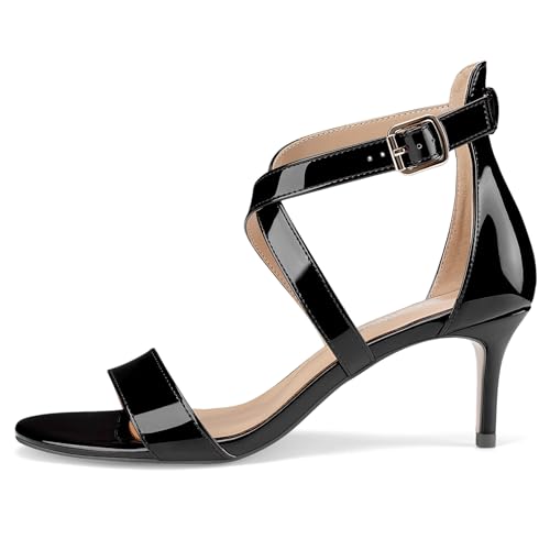 Oh Mispares Women’s Heeled Sandals Round Open Toe Mid Stiletto Heel Adjustable Crossover Straps Buckle Patent Leather Summer Dress Shoes Wedding Party Prom2