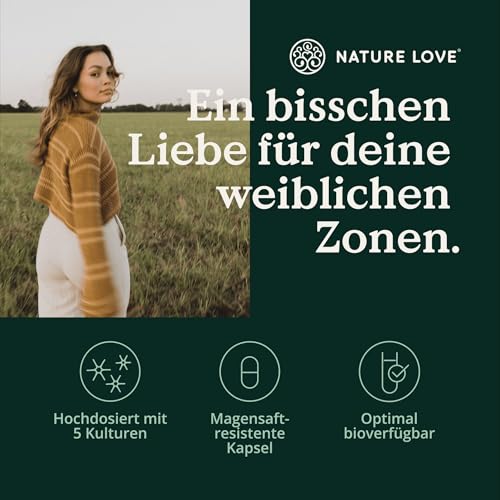 NATURE LOVE® Probiona Fem - Milchsäurebakterien für Frauen Intimflora - Mit 5 Milchsäure Kulturen: Lactobacillus Rhamnosus, Acidophilus, Crispatus Casei, Fermentum - 30 Kapseln - vegan & laborgeprüft