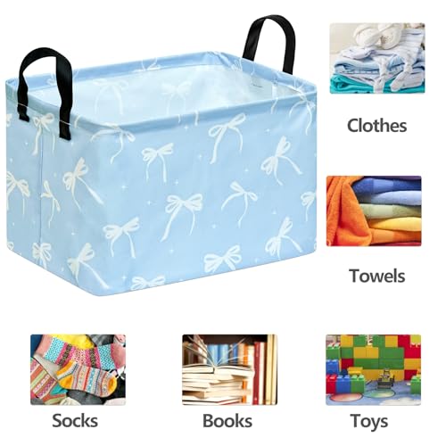 Image of Kids Storage Basket, Blue Bowknot Laundry Hamper