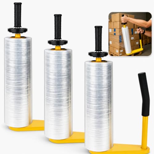 Stretch Film Dispenser Heavy Duty Industrial Stretch Wrap Handle Adjustable 14-20 Inch Pallet Wrap Dispenser Compatible with 2" & 3" Core Rolls Warehouse Packaging Tool for Shipping Moving(3 Pack)