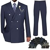 Hand Tailored 2pc Men's Glen Plaid Pattern Suit, Blazer & Pants Bonus Pair of Socks - Navy 42L